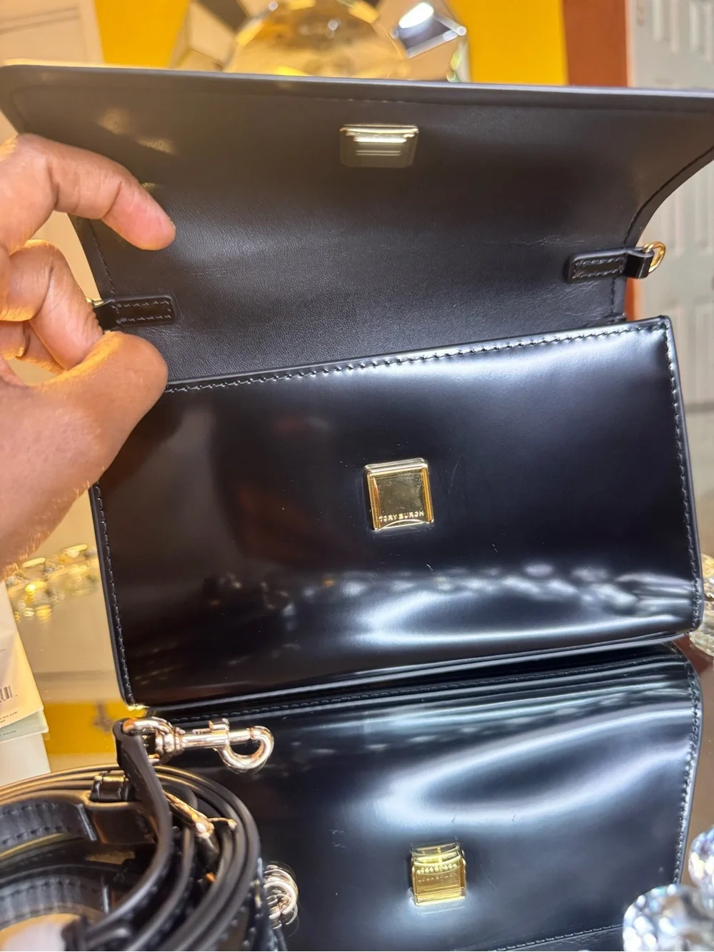 Tory Burch Black Patent Leather Top-Handle Crossbody
